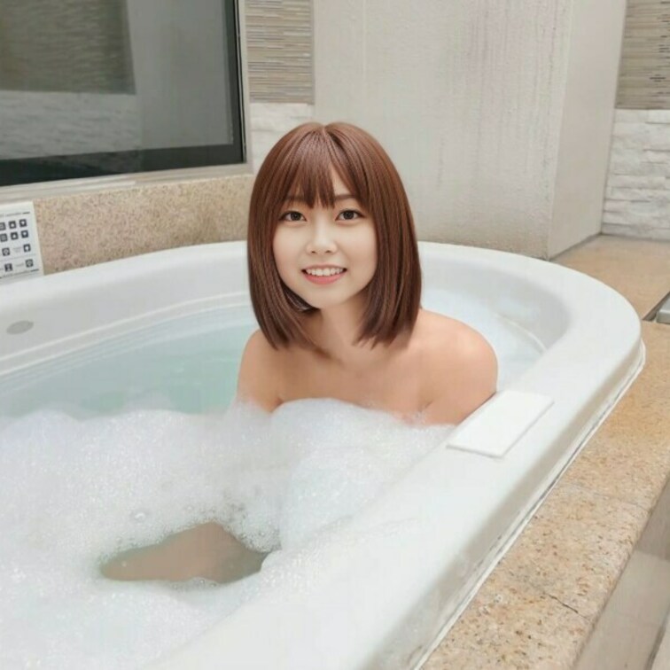 お風呂って好き。
後ろのマットが気になるよ！
