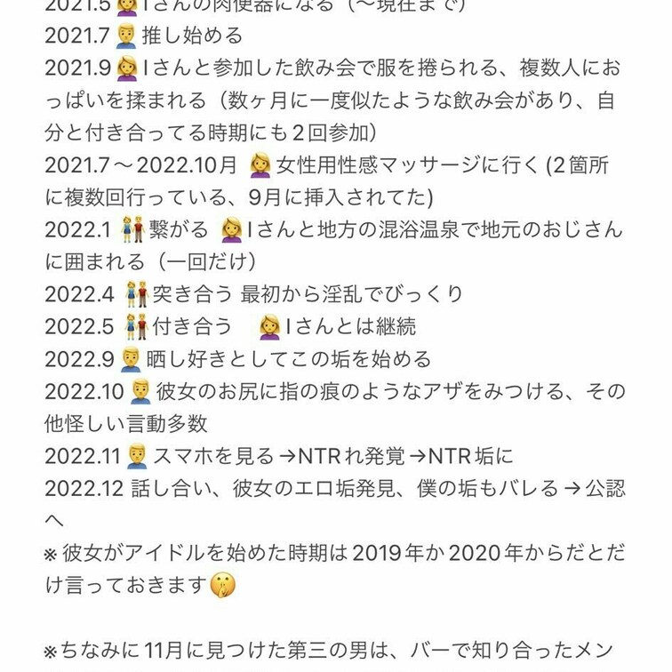 ご新規様向けに彼女の変態遍歴まとめました。
僕と付き合う前から仕事相手のおじさん（Iさん）に開発されてたそうです。
